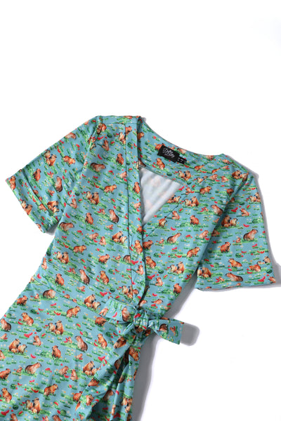 Matilda Capybara Blue Wrap Dress