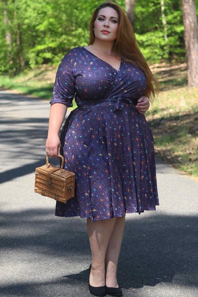 Matilda Navy Blue Bug Collection Print Wrap Dress