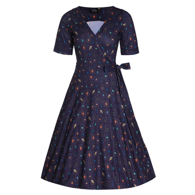 Matilda Navy Blue Bug Collection Print Wrap Dress