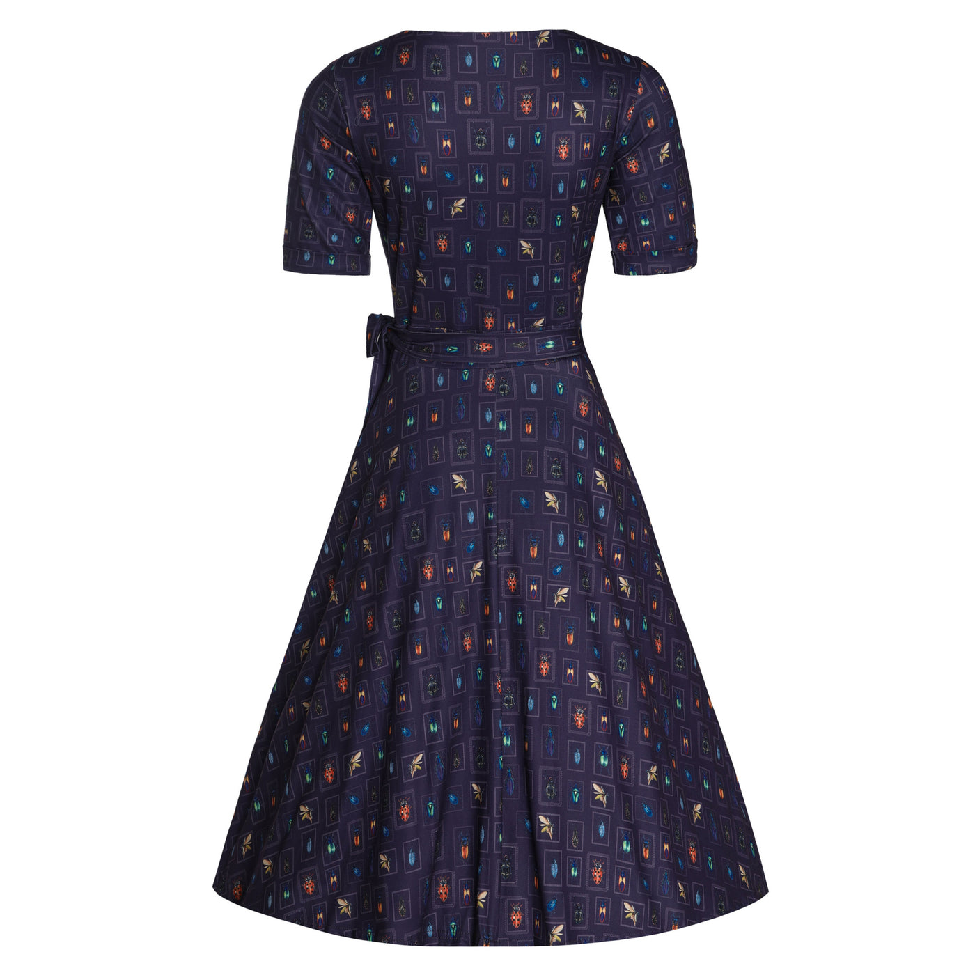 Matilda Navy Blue Bug Collection Print Wrap Dress