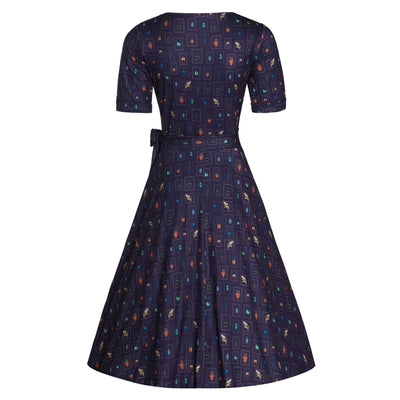 Matilda Navy Blue Bug Collection Print Wrap Dress
