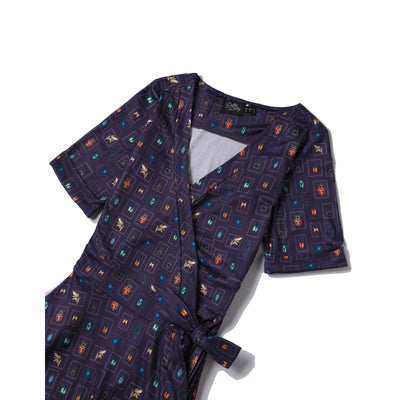 Matilda Navy Blue Bug Collection Print Wrap Dress