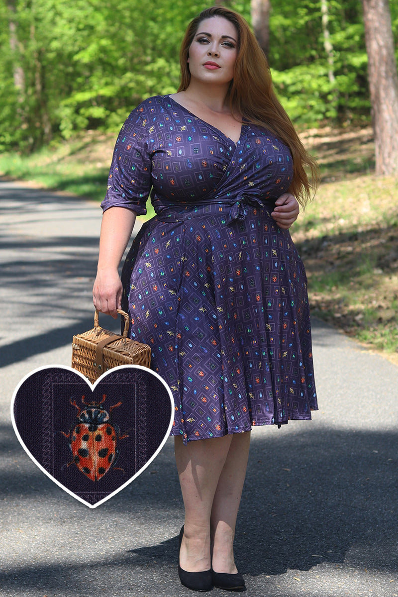 Matilda Navy Blue Bug Collection Print Wrap Dress