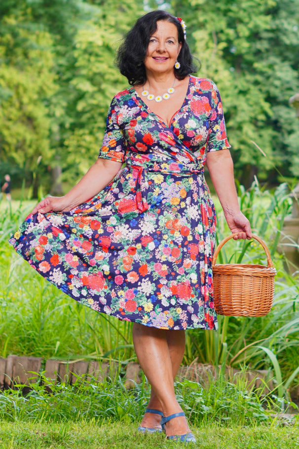 EU Stock-Matilda Midnight Garden Knit Wrap Dress