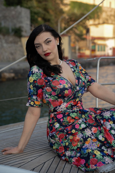EU Stock-Matilda Midnight Garden Knit Wrap Dress