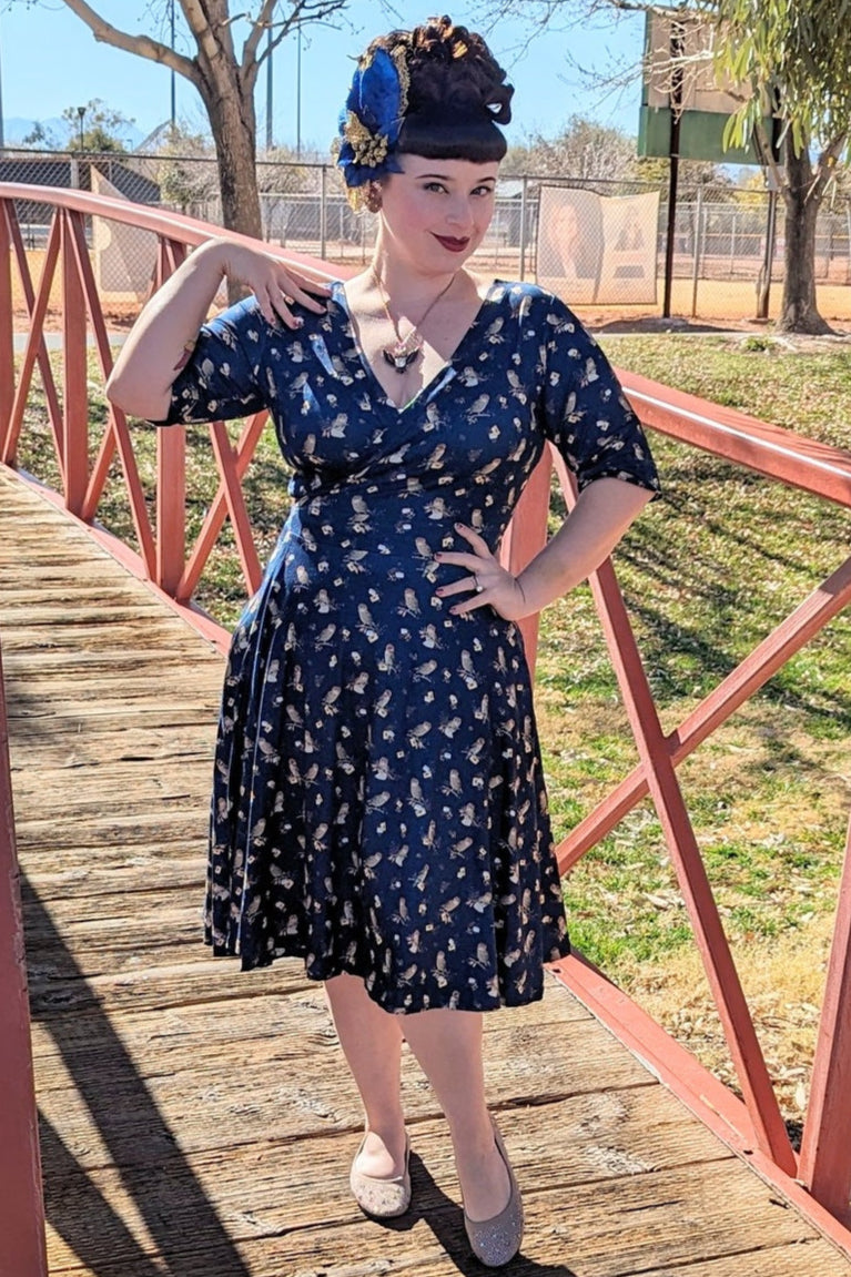 Matilda Navy Blue Owl Knit Wrap Dress