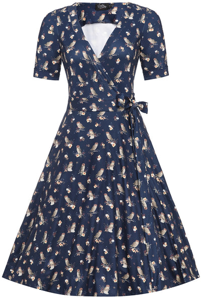 Matilda Navy Blue Owl Knit Wrap Dress