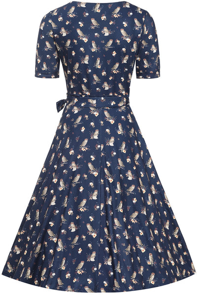 Matilda Navy Blue Owl Knit Wrap Dress