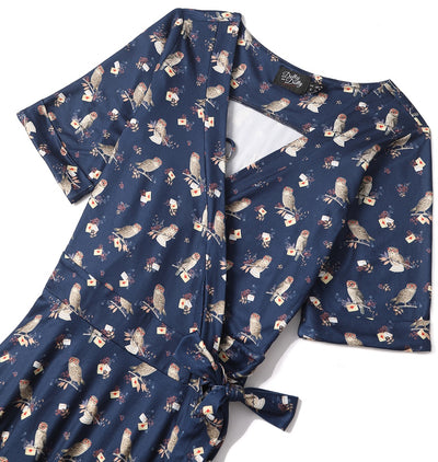 Matilda Navy Blue Owl Knit Wrap Dress