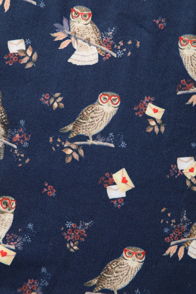 Matilda Navy Blue Owl Knit Wrap Dress