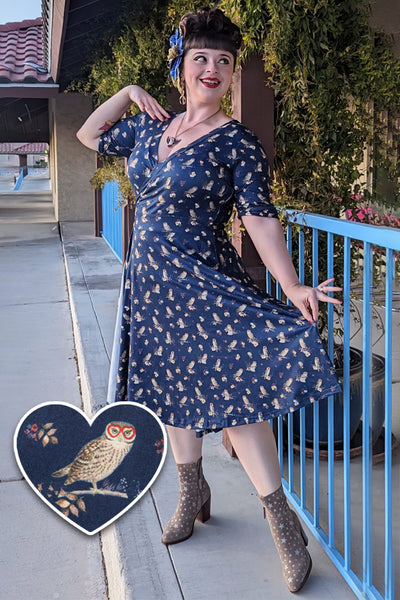 Matilda Navy Blue Owl Knit Wrap Dress