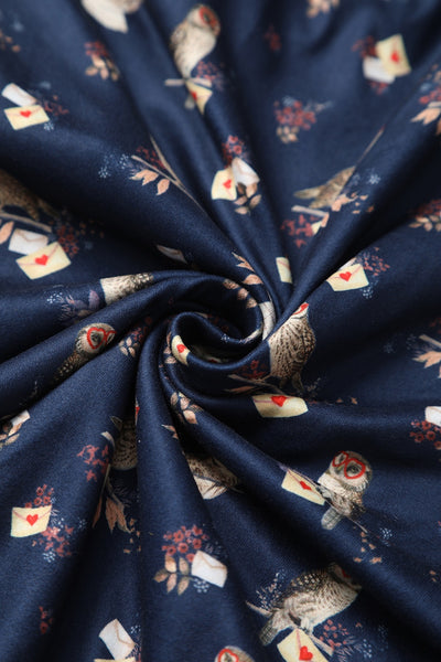 Matilda Navy Blue Owl Knit Wrap Dress