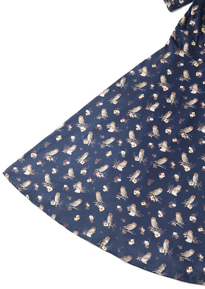 Matilda Navy Blue Owl Knit Wrap Dress