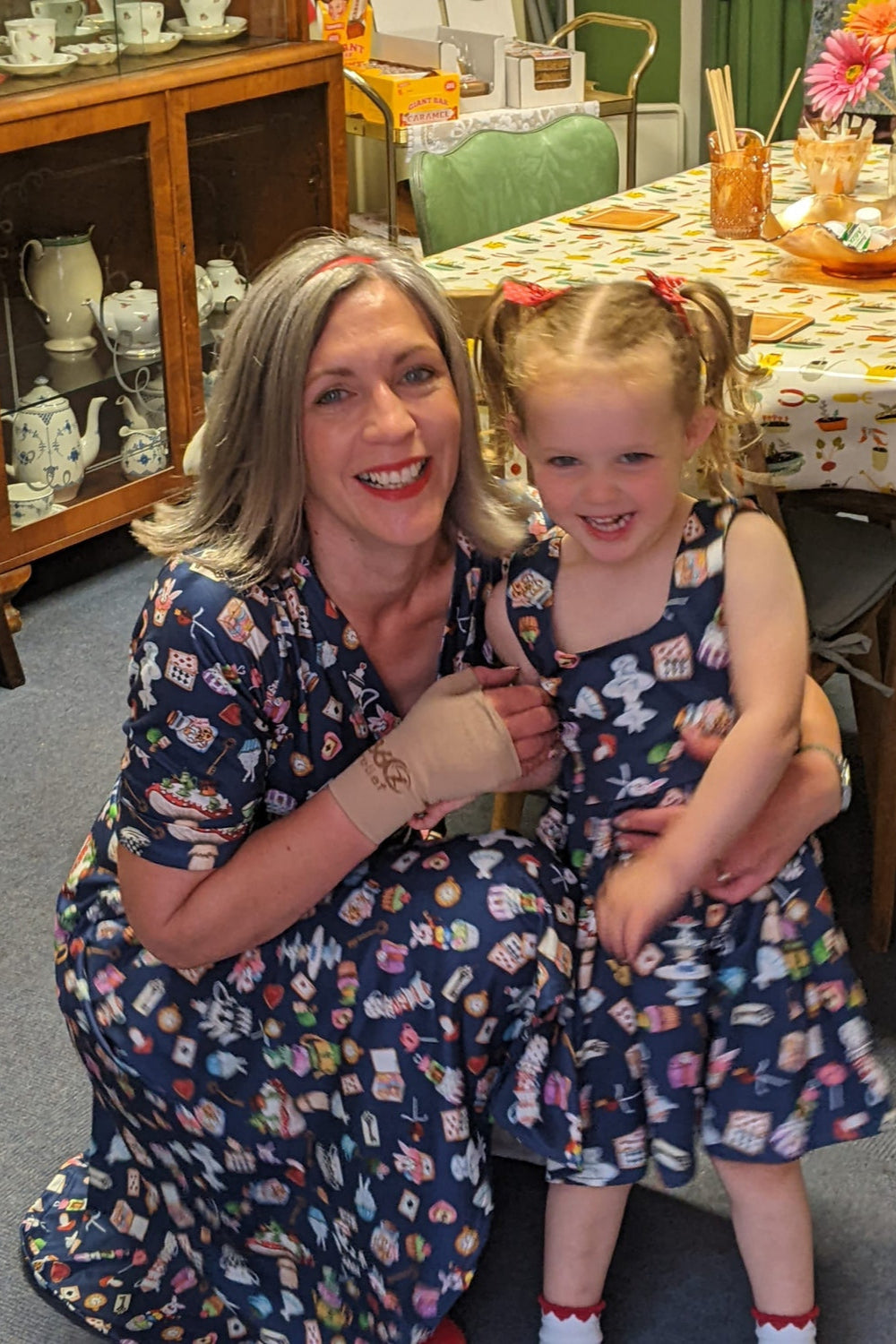 Children Amanda Swing Dress in Navy Blue Wonderland Print