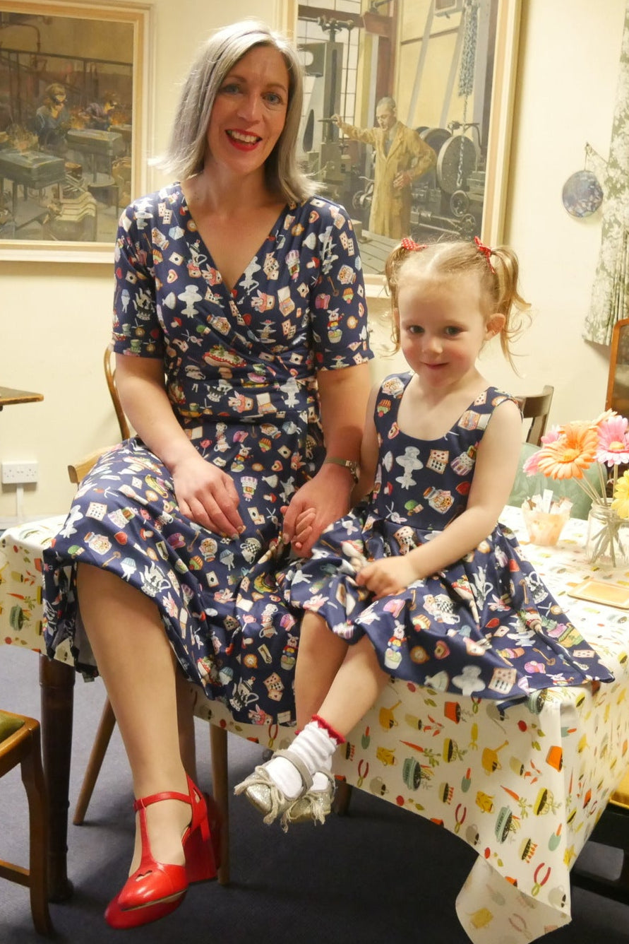 Children Amanda Swing Dress in Navy Blue Wonderland Print