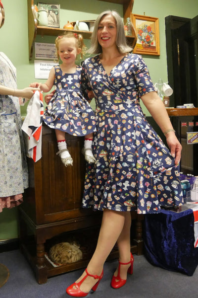 Children Amanda Swing Dress in Navy Blue Wonderland Print