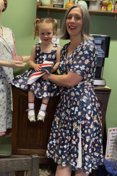 Children Amanda Swing Dress in Navy Blue Wonderland Print