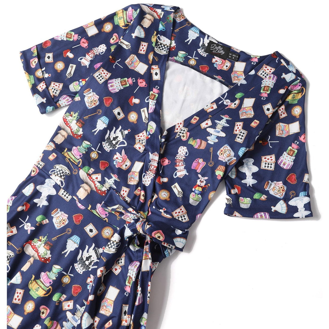 Matilda Navy Blue with Wonderland Print Knit Wrap Dress