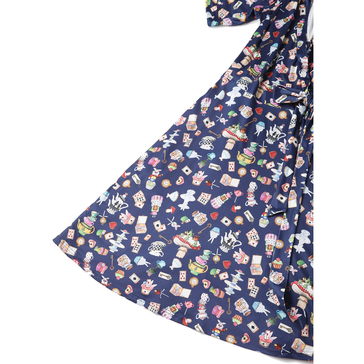 Matilda Navy Blue with Wonderland Print Knit Wrap Dress