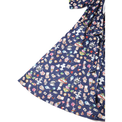 Matilda Navy Blue with Wonderland Print Knit Wrap Dress