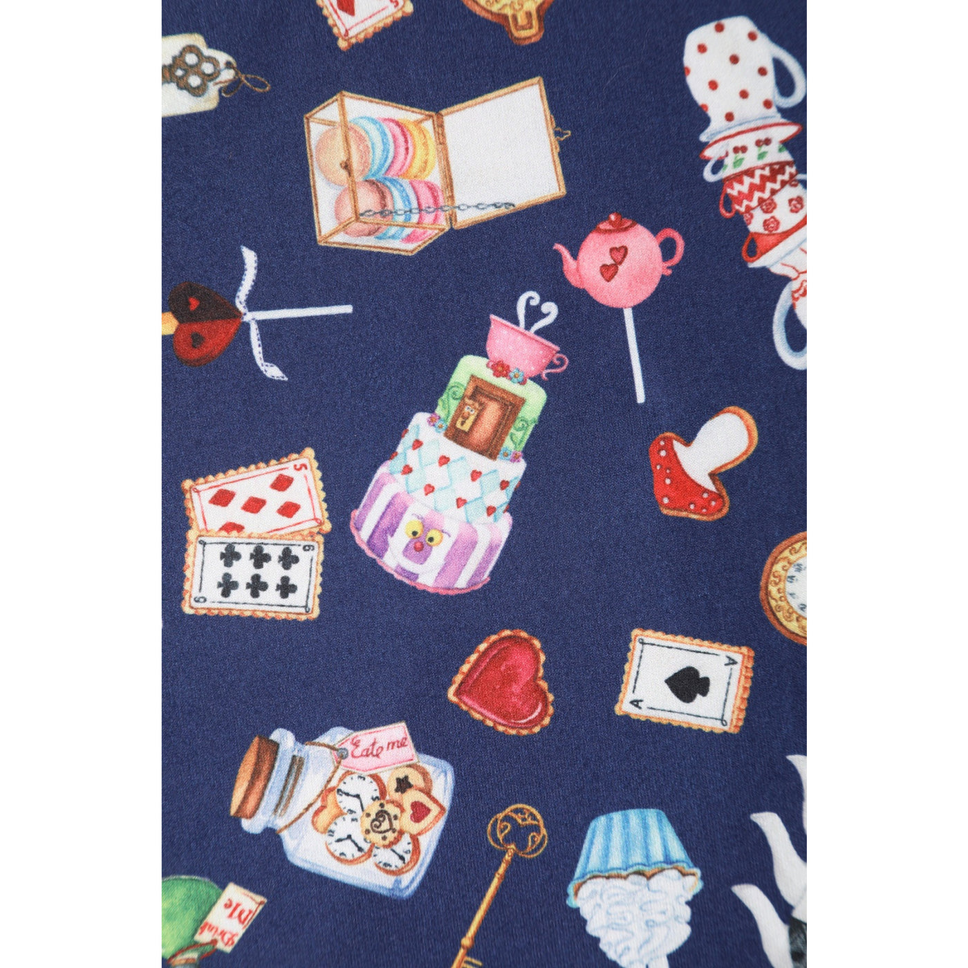 Matilda Navy Blue with Wonderland Print Knit Wrap Dress