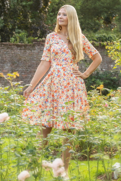 Matilda White Colorful Roses Knit Wrap Dress