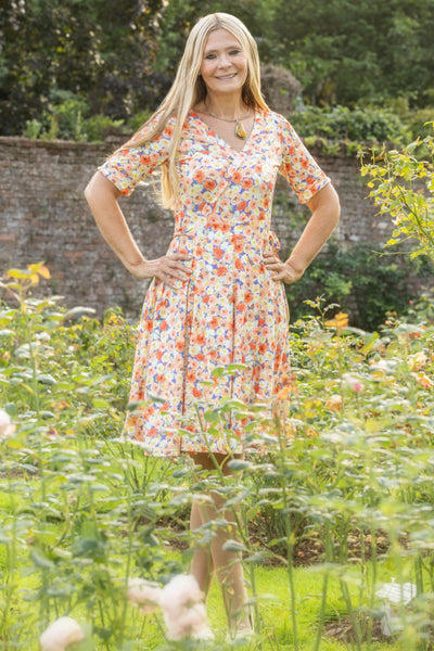 Matilda White Colorful Roses Knit Wrap Dress