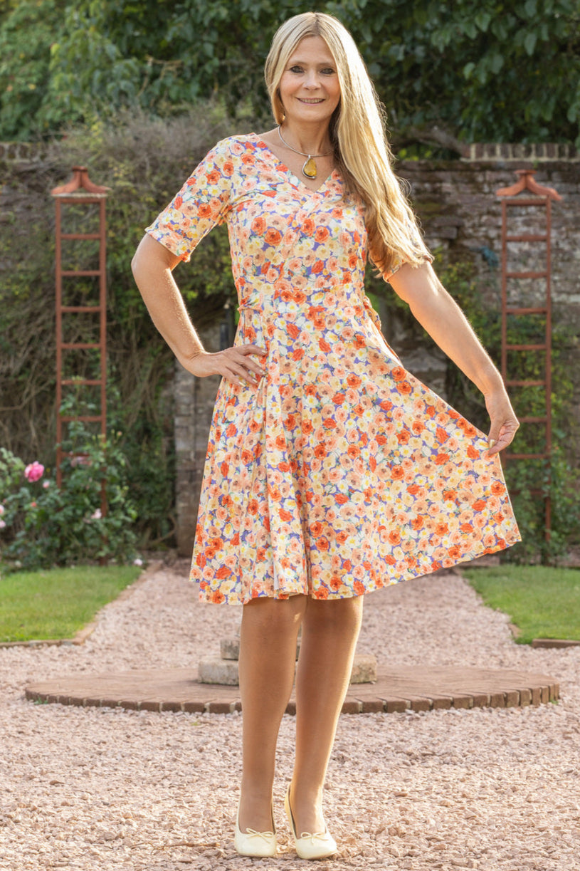 Matilda White Colorful Roses Knit Wrap Dress