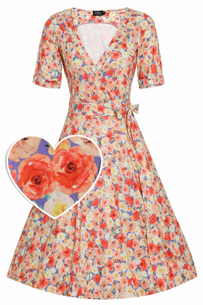 Matilda White Colorful Roses Knit Wrap Dress