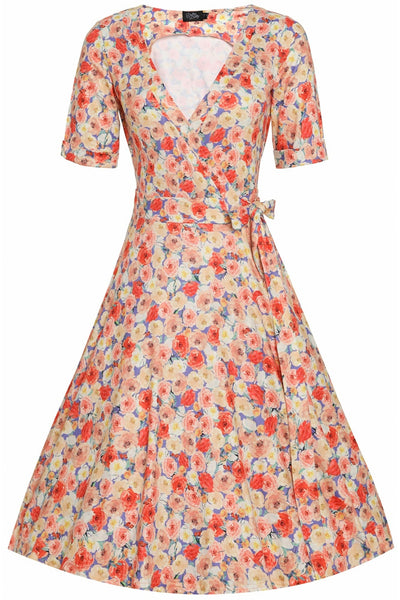 Matilda White Colorful Roses Knit Wrap Dress