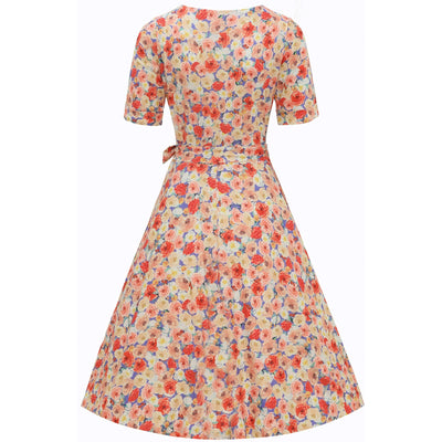 Matilda White Colorful Roses Knit Wrap Dress