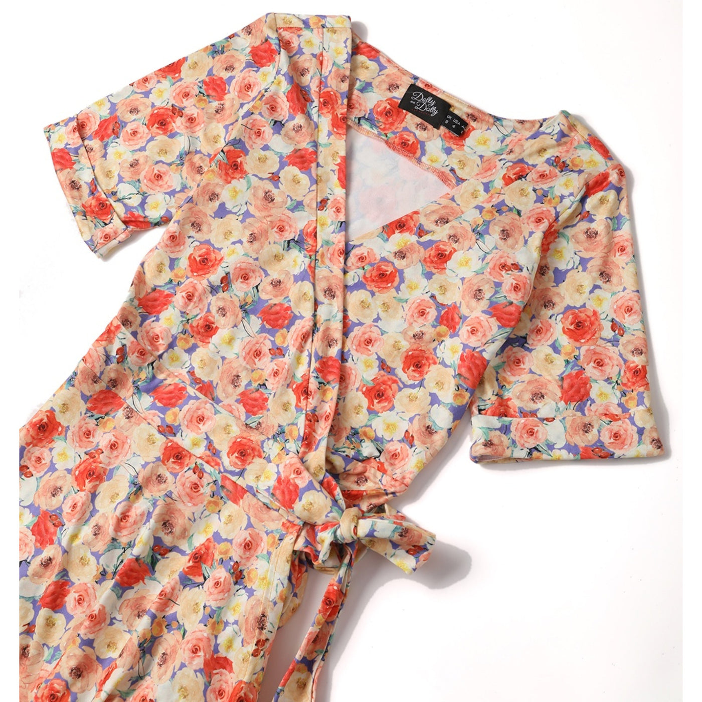 Matilda White Colorful Roses Knit Wrap Dress