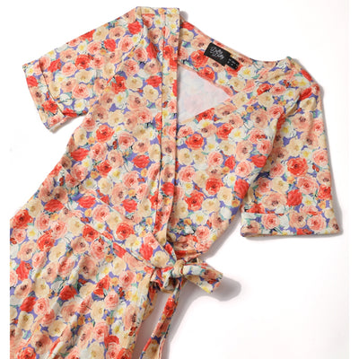 Matilda White Colorful Roses Knit Wrap Dress