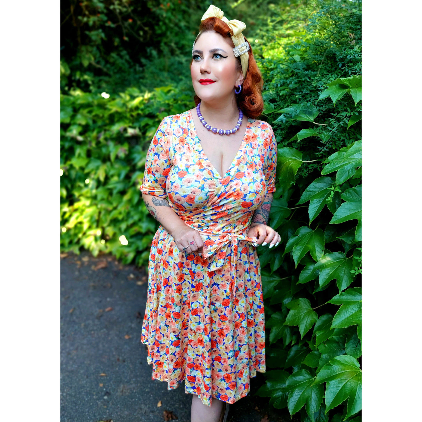 Matilda White Colorful Roses Knit Wrap Dress
