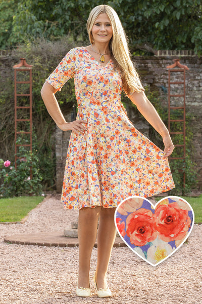 Matilda White Colorful Roses Knit Wrap Dress