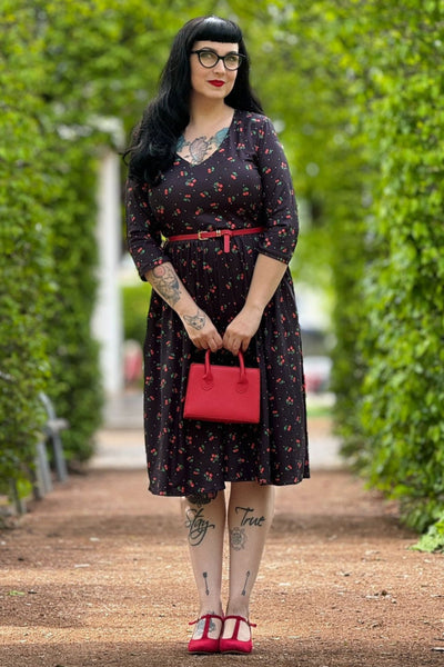 PRE ORDER Billie Long Sleeved Black Cherry Print Dress