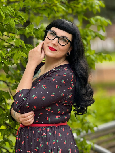PRE ORDER Billie Long Sleeved Black Cherry Print Dress