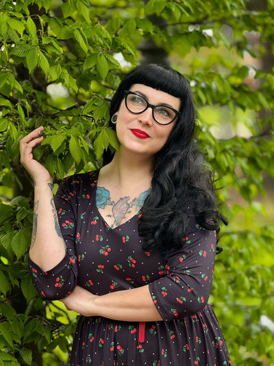 PRE ORDER Billie Long Sleeved Black Cherry Print Dress
