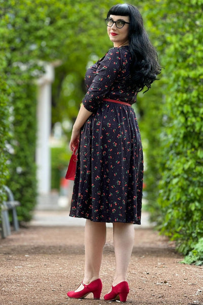 PRE ORDER Billie Long Sleeved Black Cherry Print Dress