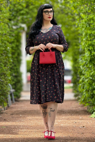 PRE ORDER Billie Long Sleeved Black Cherry Print Dress