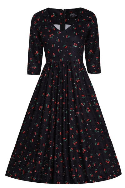 PRE ORDER Billie Long Sleeved Black Cherry Print Dress