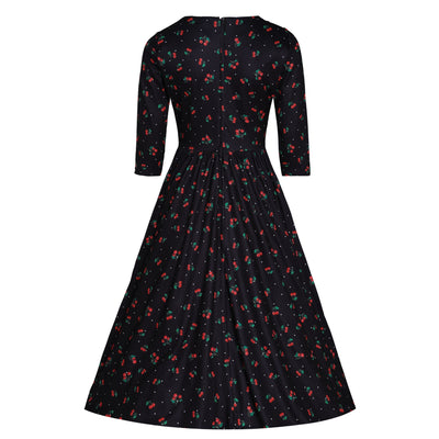 PRE ORDER Billie Long Sleeved Black Cherry Print Dress