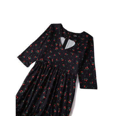 PRE ORDER Billie Long Sleeved Black Cherry Print Dress