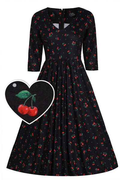 PRE ORDER Billie Long Sleeved Black Cherry Print Dress