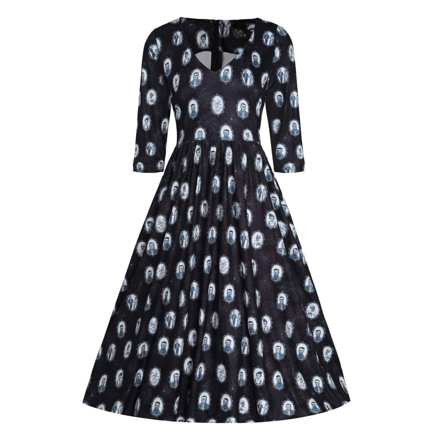 Billie Long Sleeved Black Frankenstein Print Dress