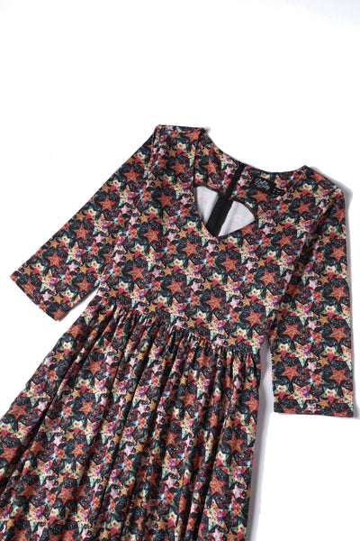 PRE ORDER Billie Long Sleeved Dress in Black & Orange Star Print