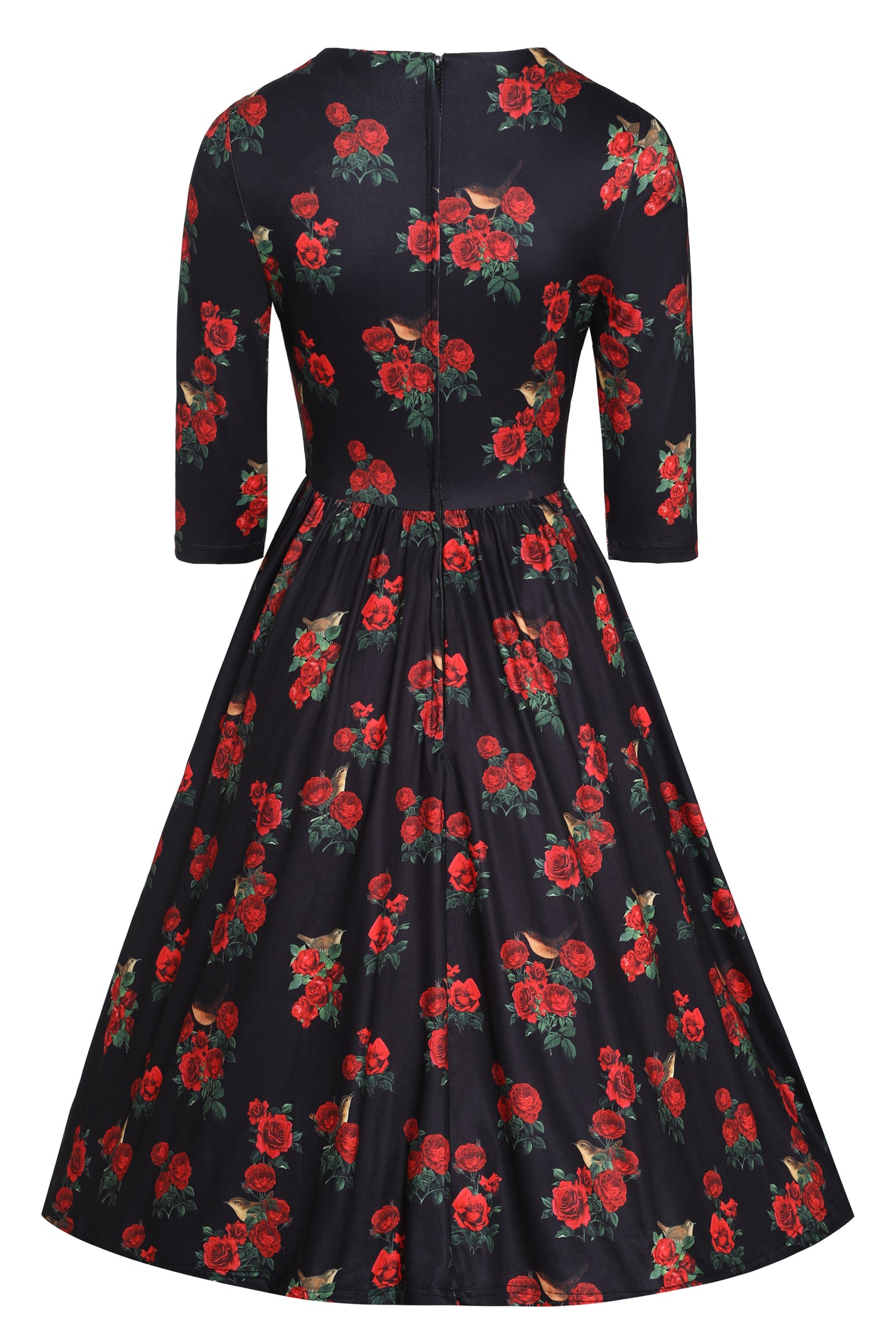 Billie Long Sleeved Dress in Black & Red Rose Print