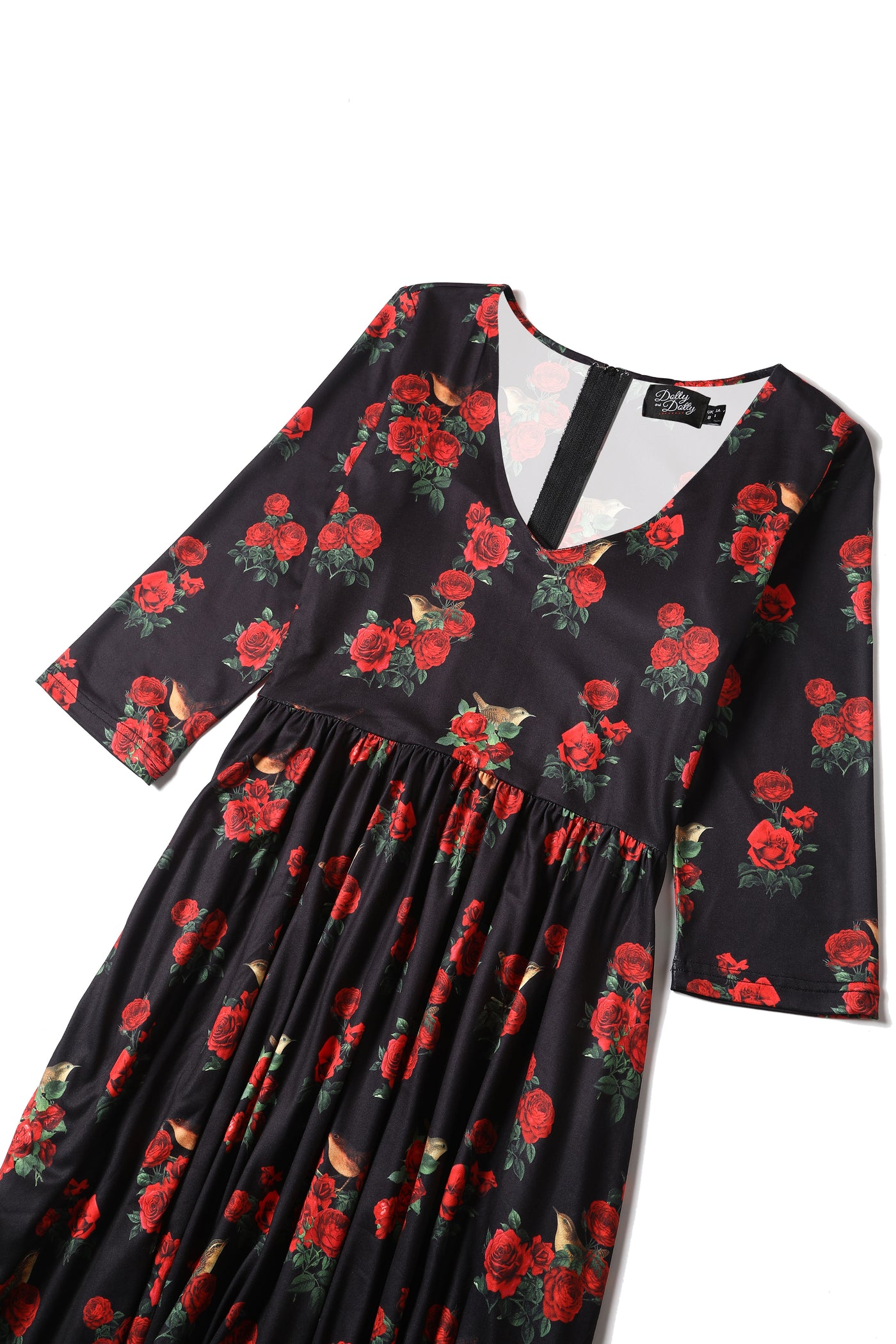 Billie Long Sleeved Dress in Black & Red Rose Print