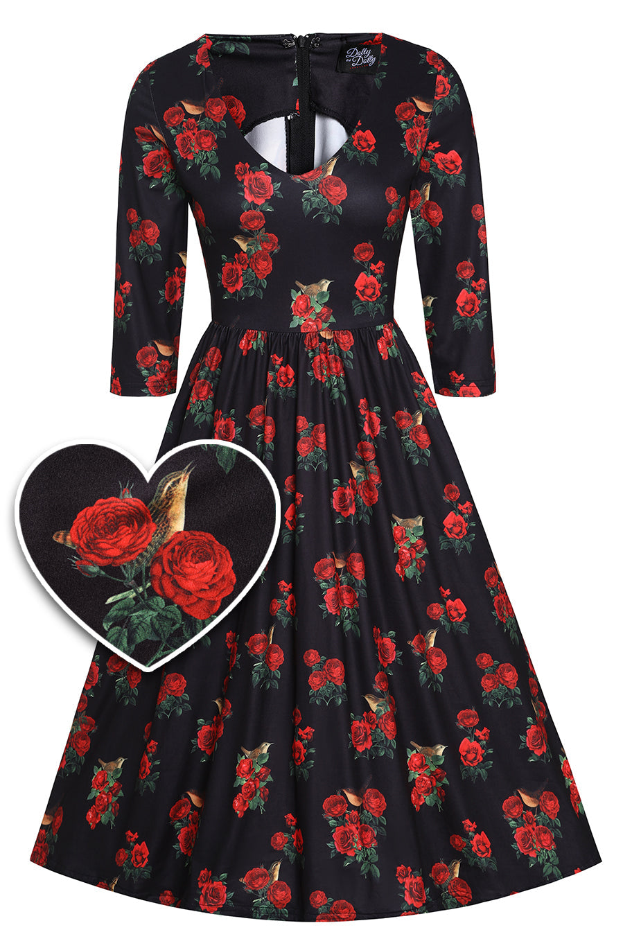 PRE ORDER Billie Long Sleeved Dress in Black & Red Rose Print
