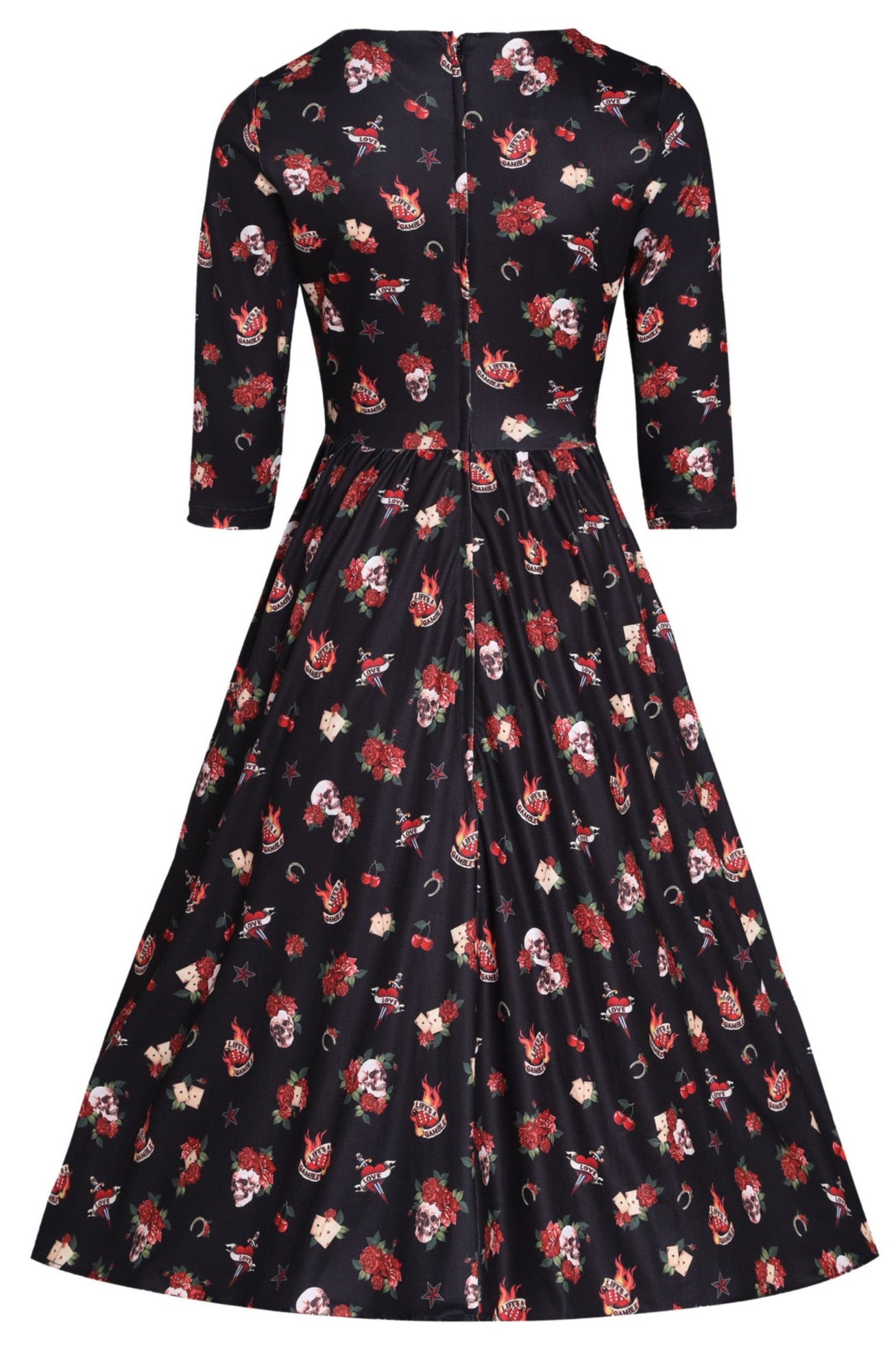 Billie Long Sleeved Black Skull & Rose Print Dress